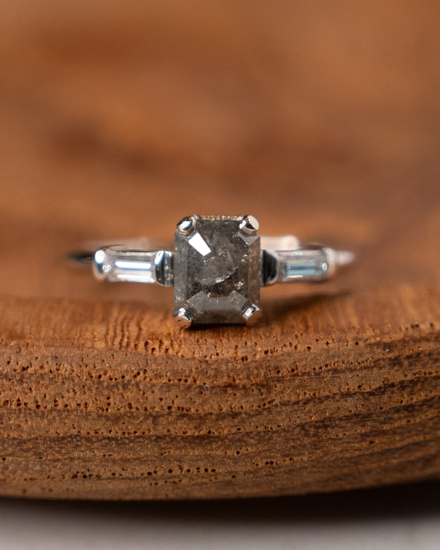 .87 Emerald Cut Salt & Pepper Diamond Engagement Ring