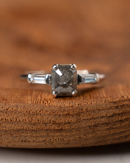.87 Emerald Cut Salt & Pepper Diamond Engagement Ring