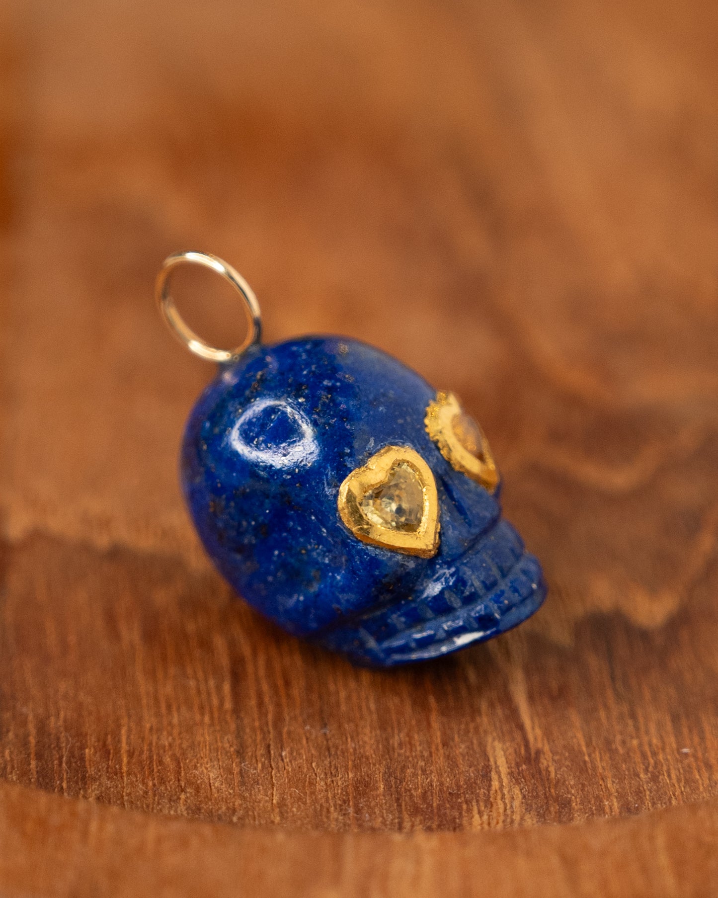 1 Carat Sapphire & Lapis Lazuli Skull Charm Pendant 18k