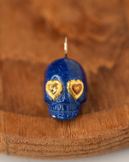 1 Carat Sapphire & Lapis Lazuli Skull Charm Pendant 18k
