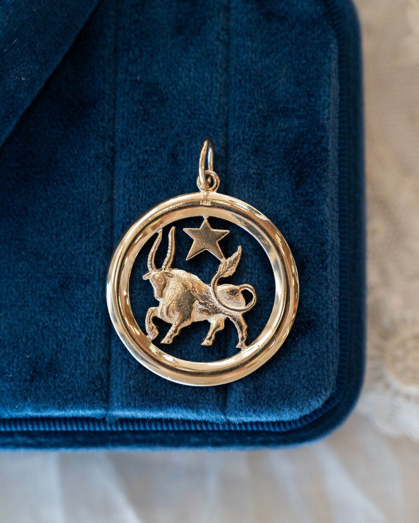 Vintage Taurus Zodiac Pendant 14k Yellow Gold