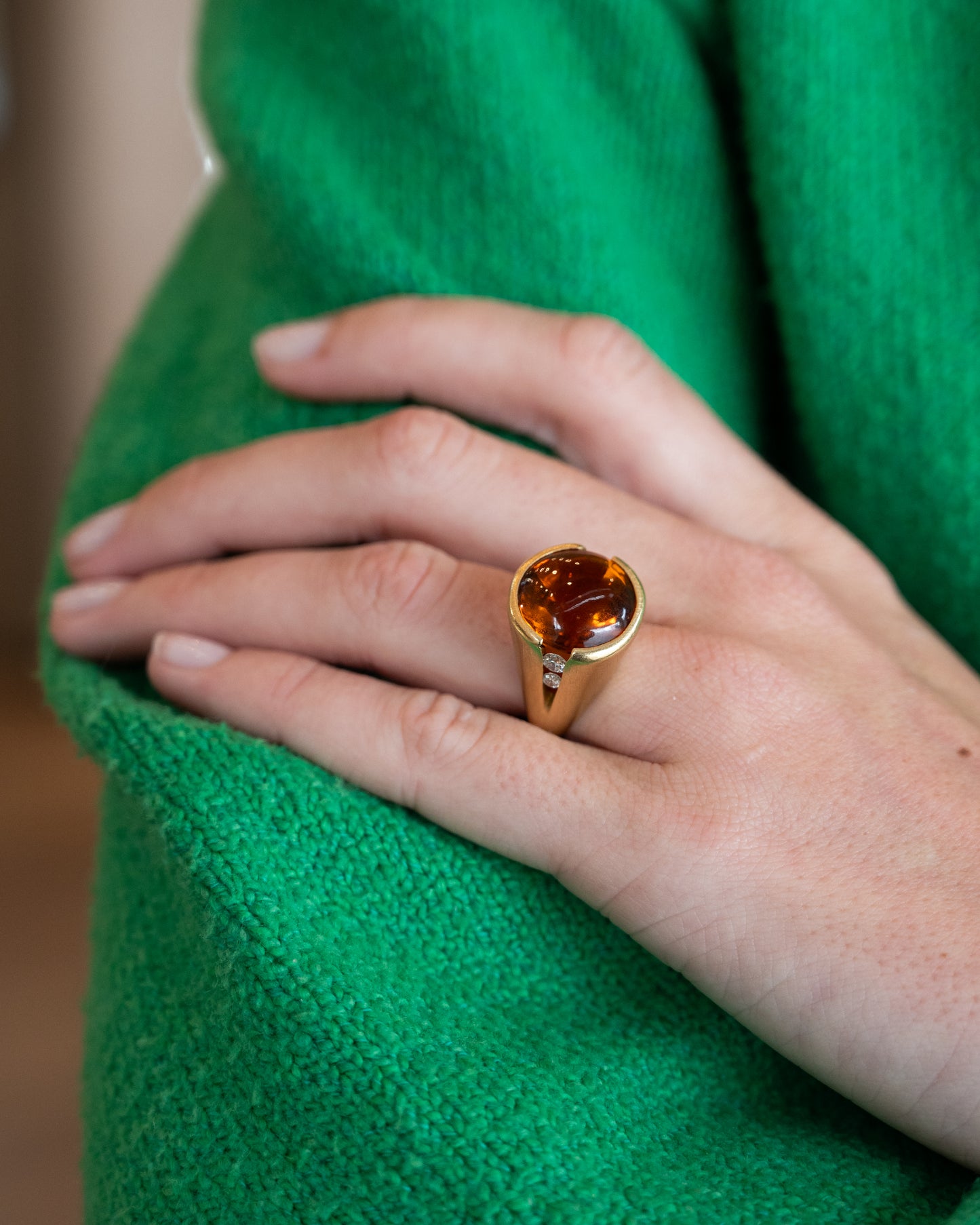 13.60 Cabochon Citrine Cocktail Ring 18k Yellow Gold