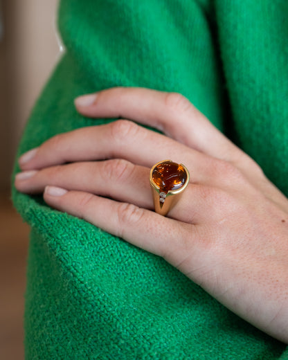 13.60 Cabochon Citrine Cocktail Ring 18k Yellow Gold