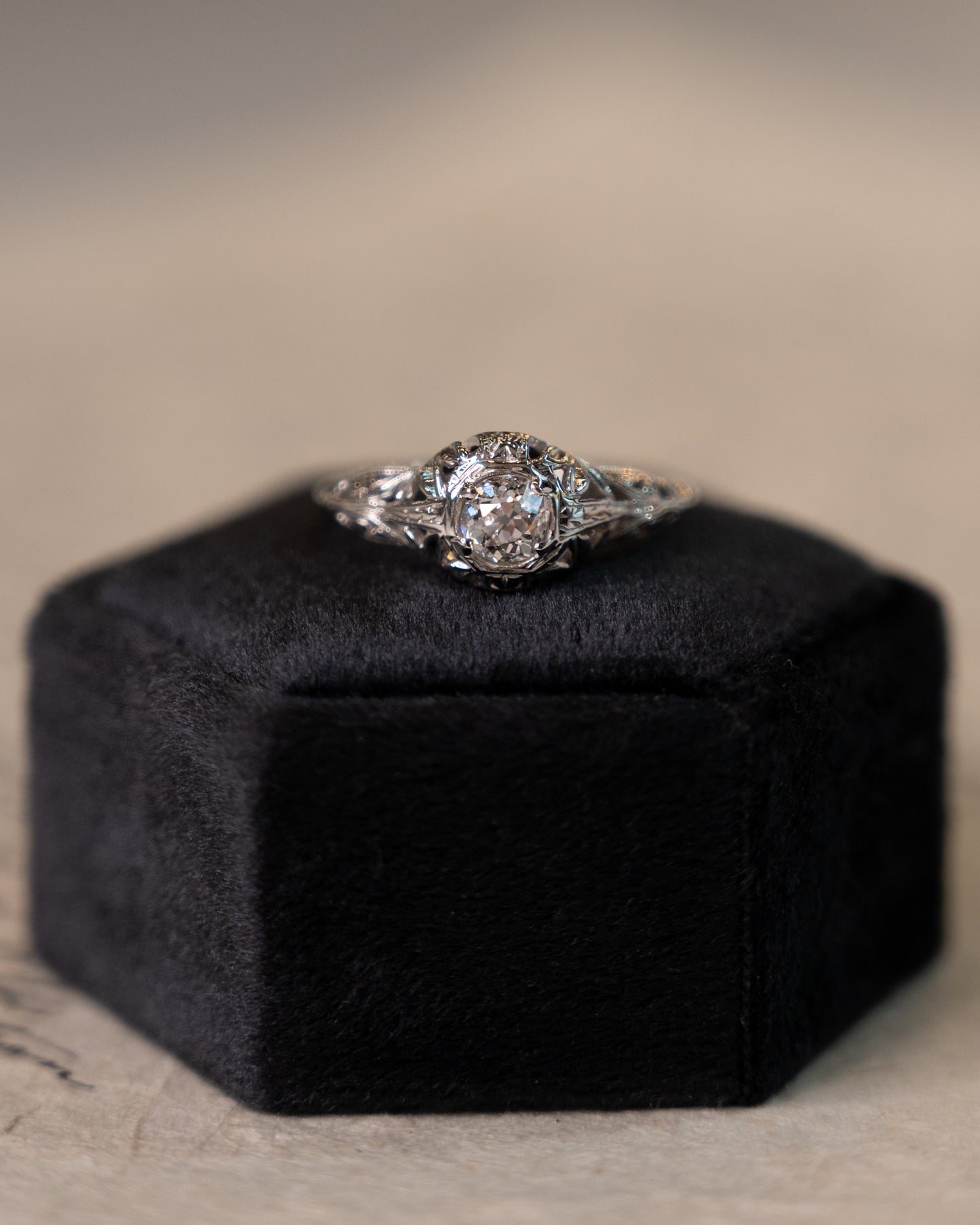 .42 Vintage Deco Diamond Filigree Engagement Ring 18k