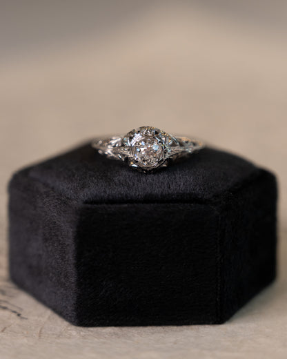.42 Vintage Deco Diamond Filigree Engagement Ring 18k
