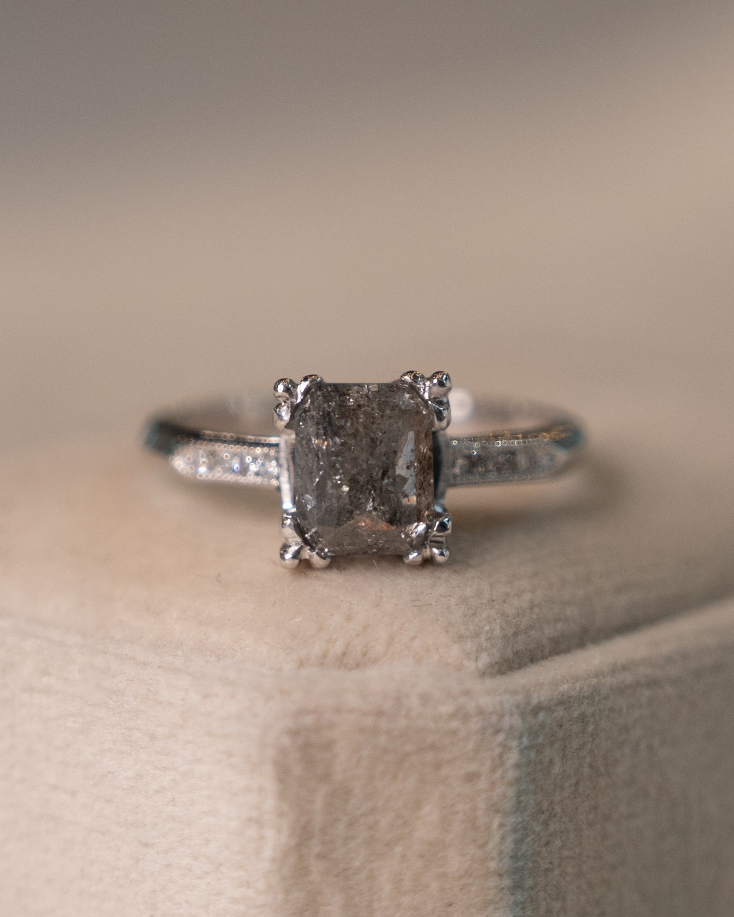 1.33 Emerald Rose Cut Diamond Engagement Ring Platinum