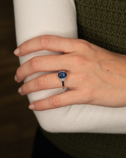 3.65 Oval Blue Sapphire Engagement Ring 18k