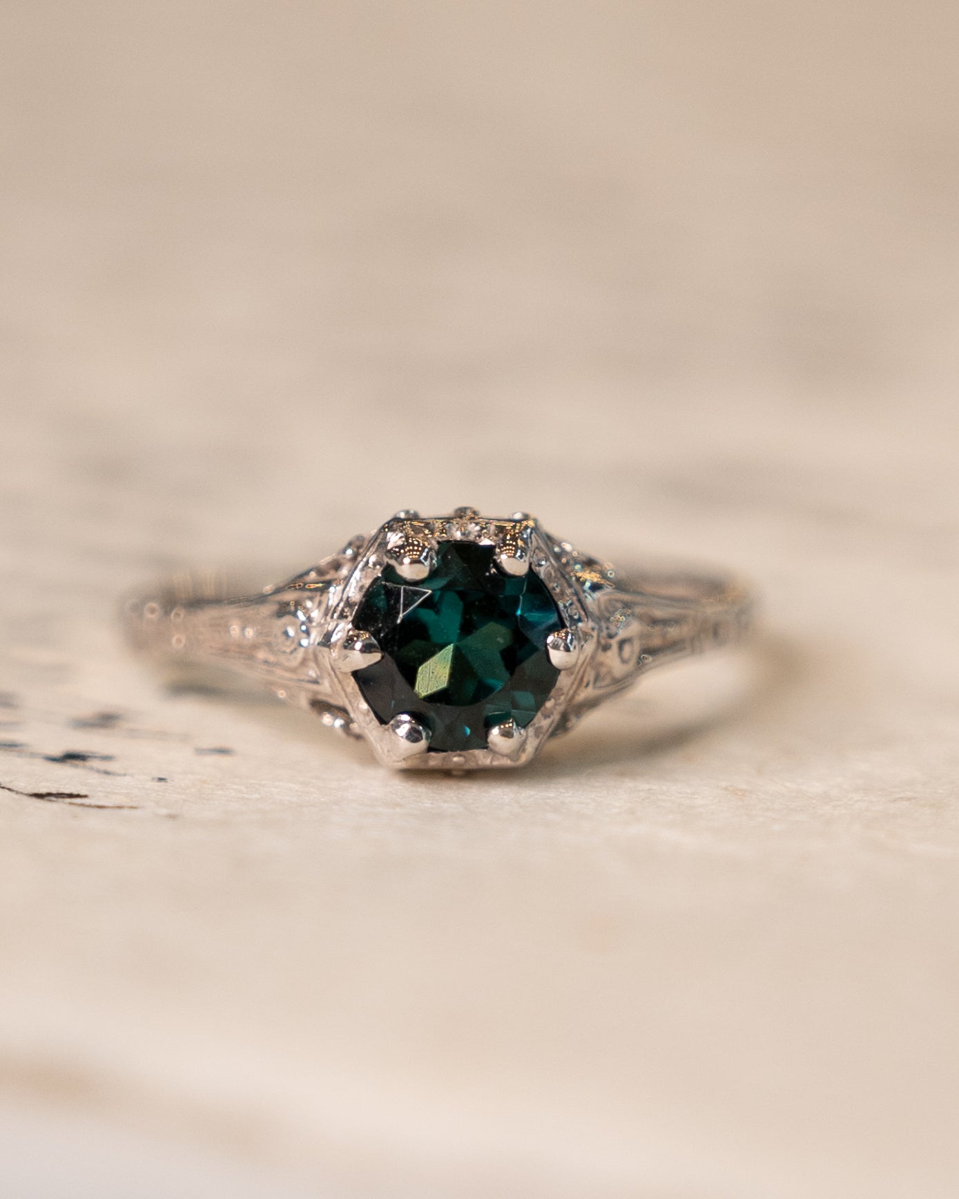 .83 Art Deco Tourmaline Engagement Ring in 14k