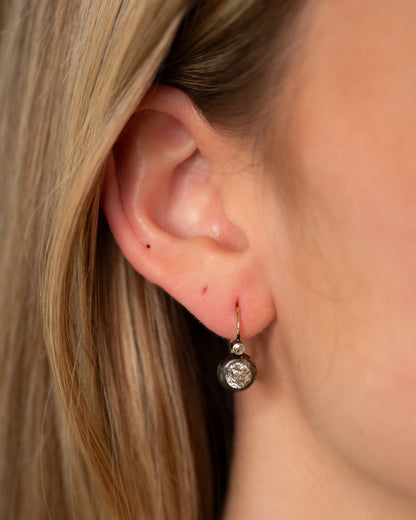 1.51 Antique Old Mine Cut Diamond Drop Earrings 14k/Sterling