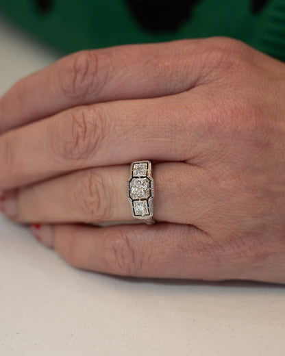 .40 Antique Three Stone Engagement Ring in 18k