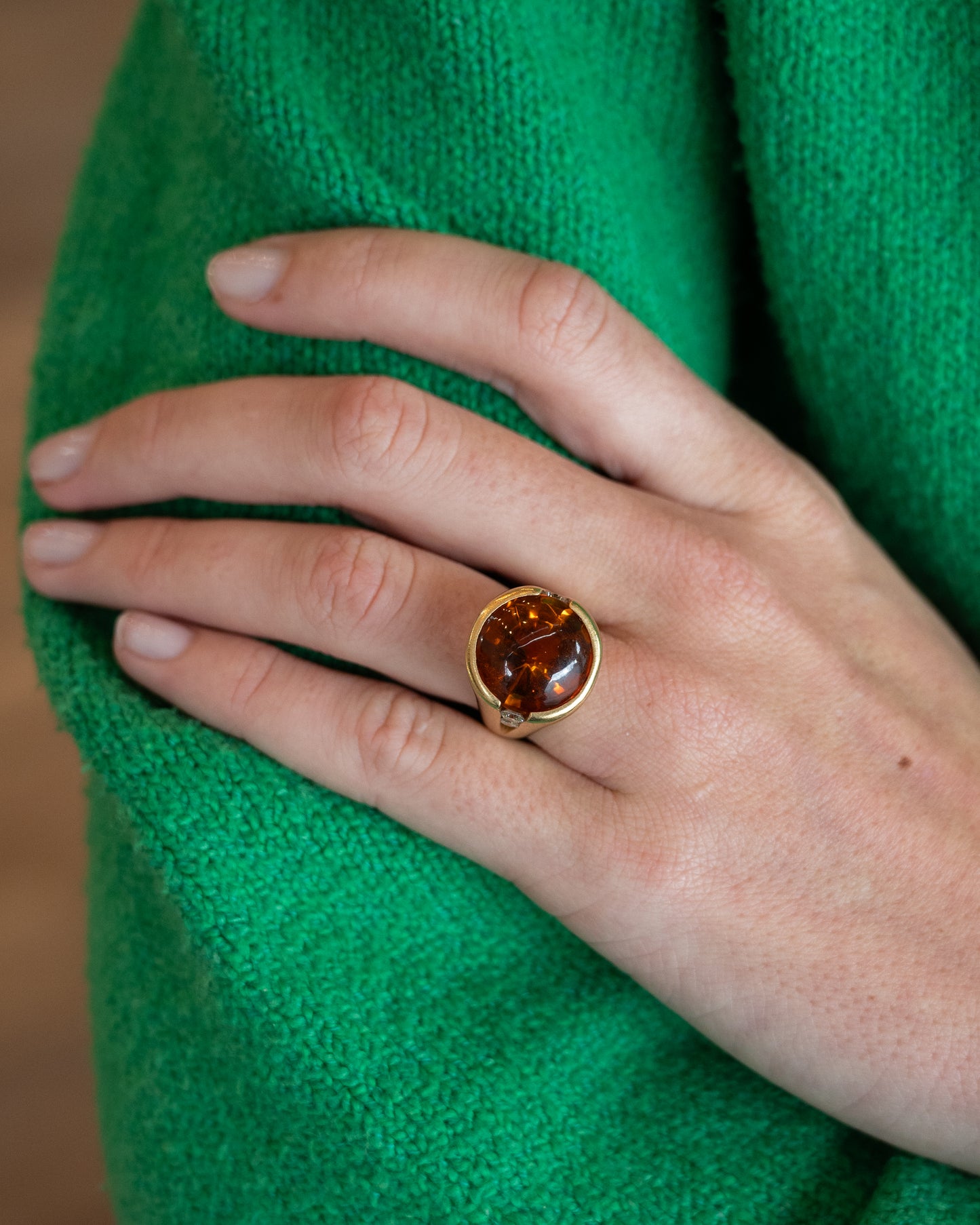 13.60 Cabochon Citrine Cocktail Ring 18k Yellow Gold
