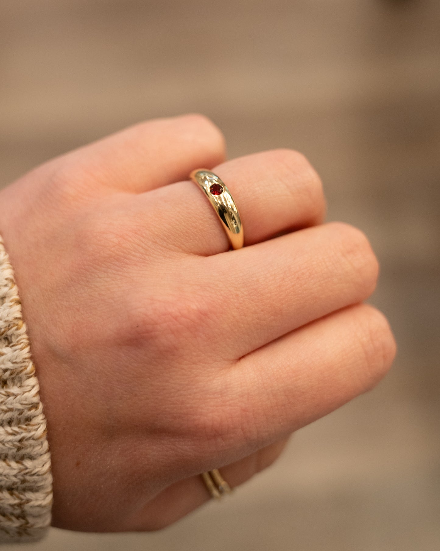 .16 Round Cut Garnet Stacking Ring in 14k Yellow Gold