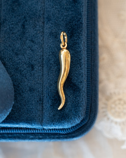1 Inch Cornicello Charm 14k Yellow Gold