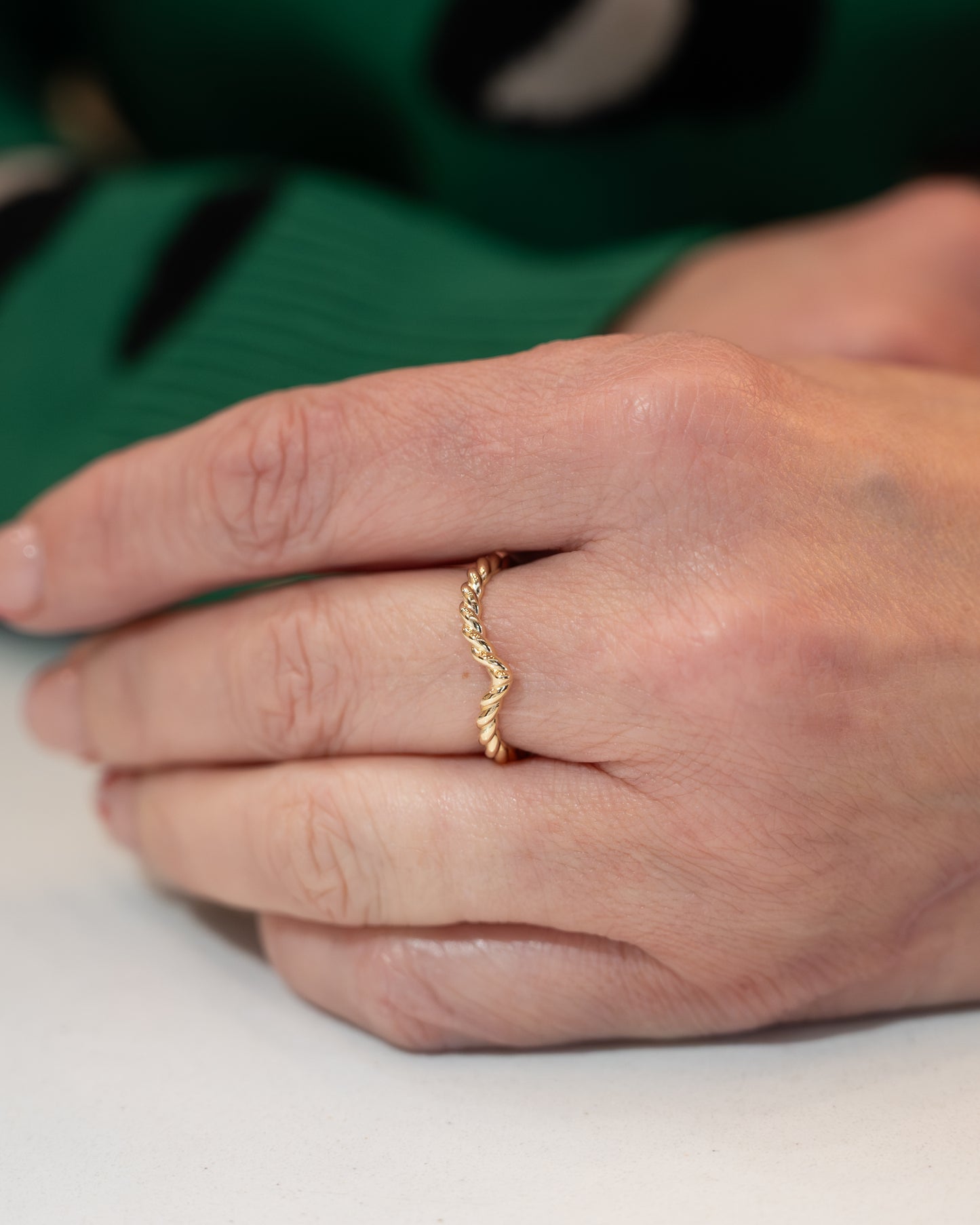 Textured V Contour Wedding Band in 14k Yellow Gold