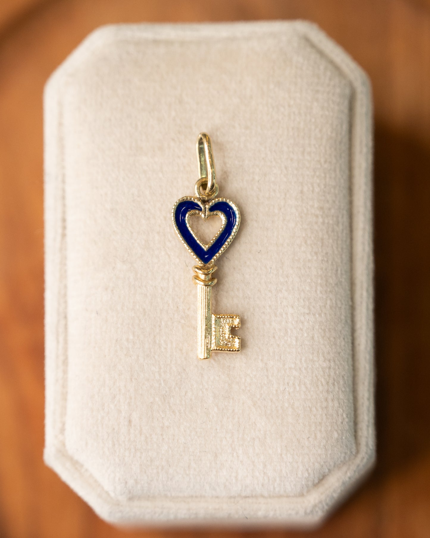 Blue Enamel Key Pendant in 14k Yellow Gold