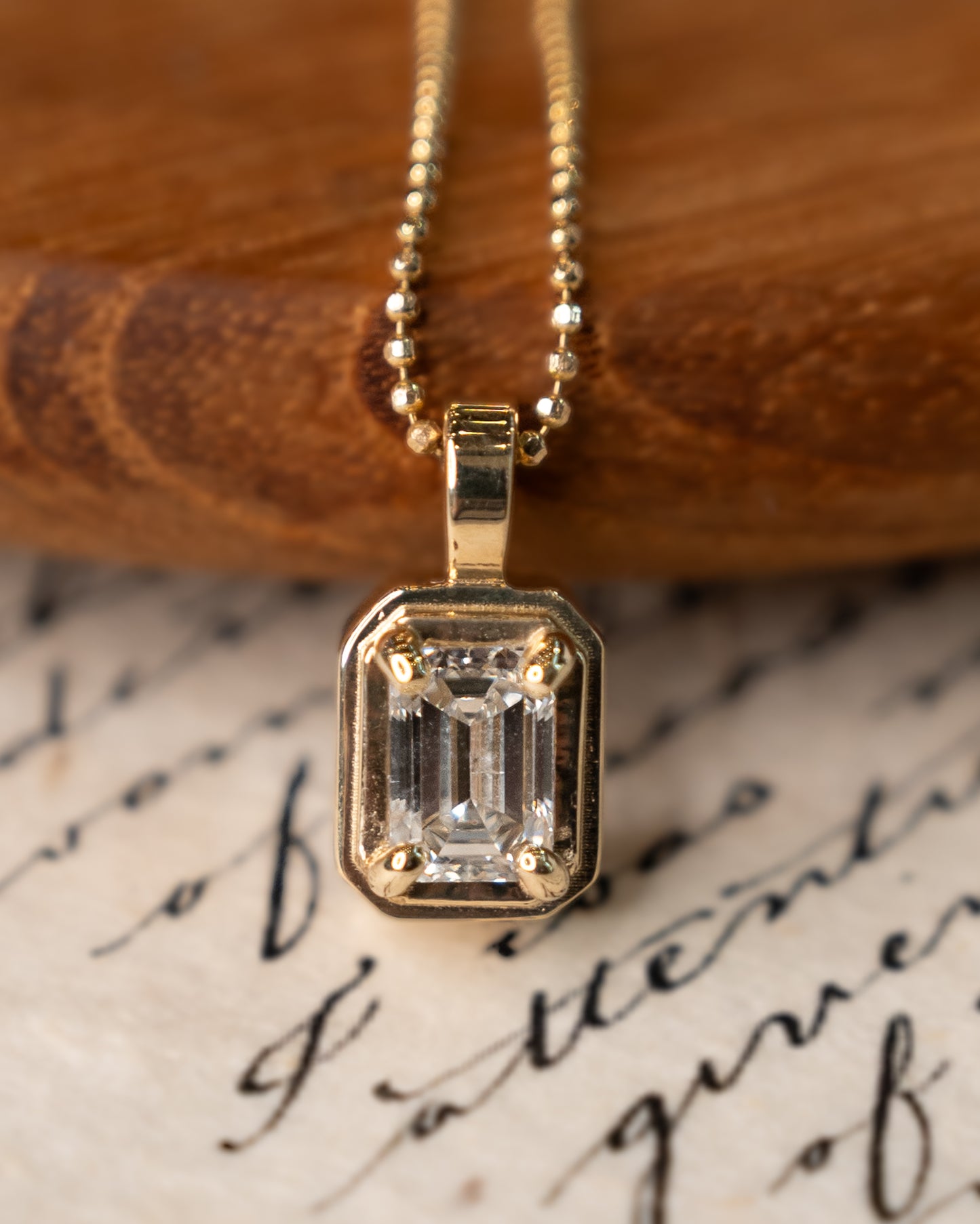 .85 Emerald Cut Diamond Pendant Necklace 14k