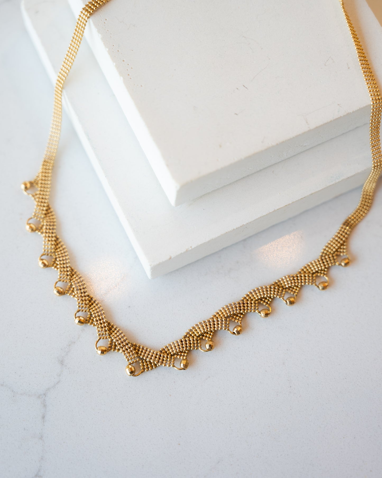 16 Inch Beaded Mesh Chain Necklace in 18k Yellow Gold