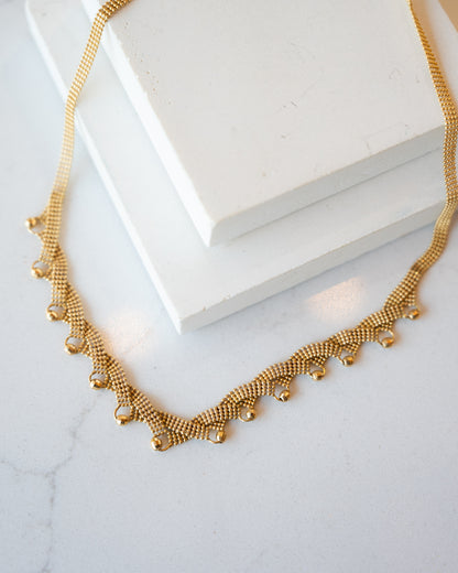 16 Inch Beaded Mesh Chain Necklace in 18k Yellow Gold