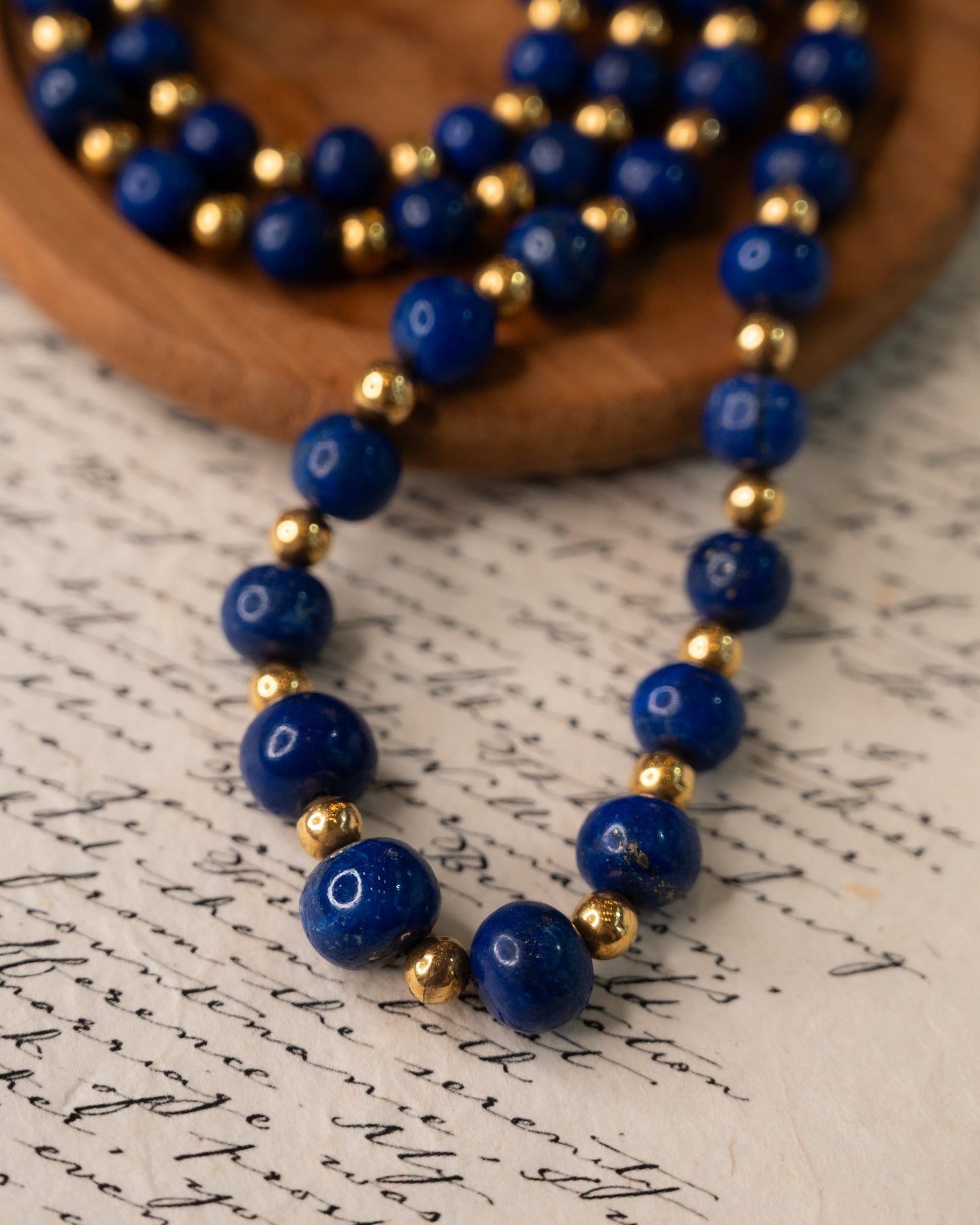 Vintage Mid-Century Lapis Lazuli Necklace in 14k