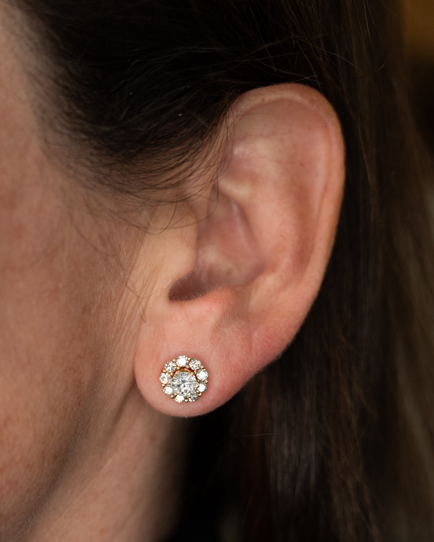 1.90 Carat Diamond Halo Stud Earrings 14k Yellow Gold