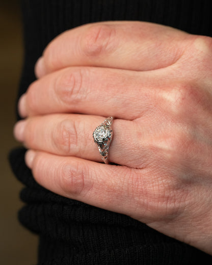 .42 Vintage Deco Diamond Filigree Engagement Ring 18k