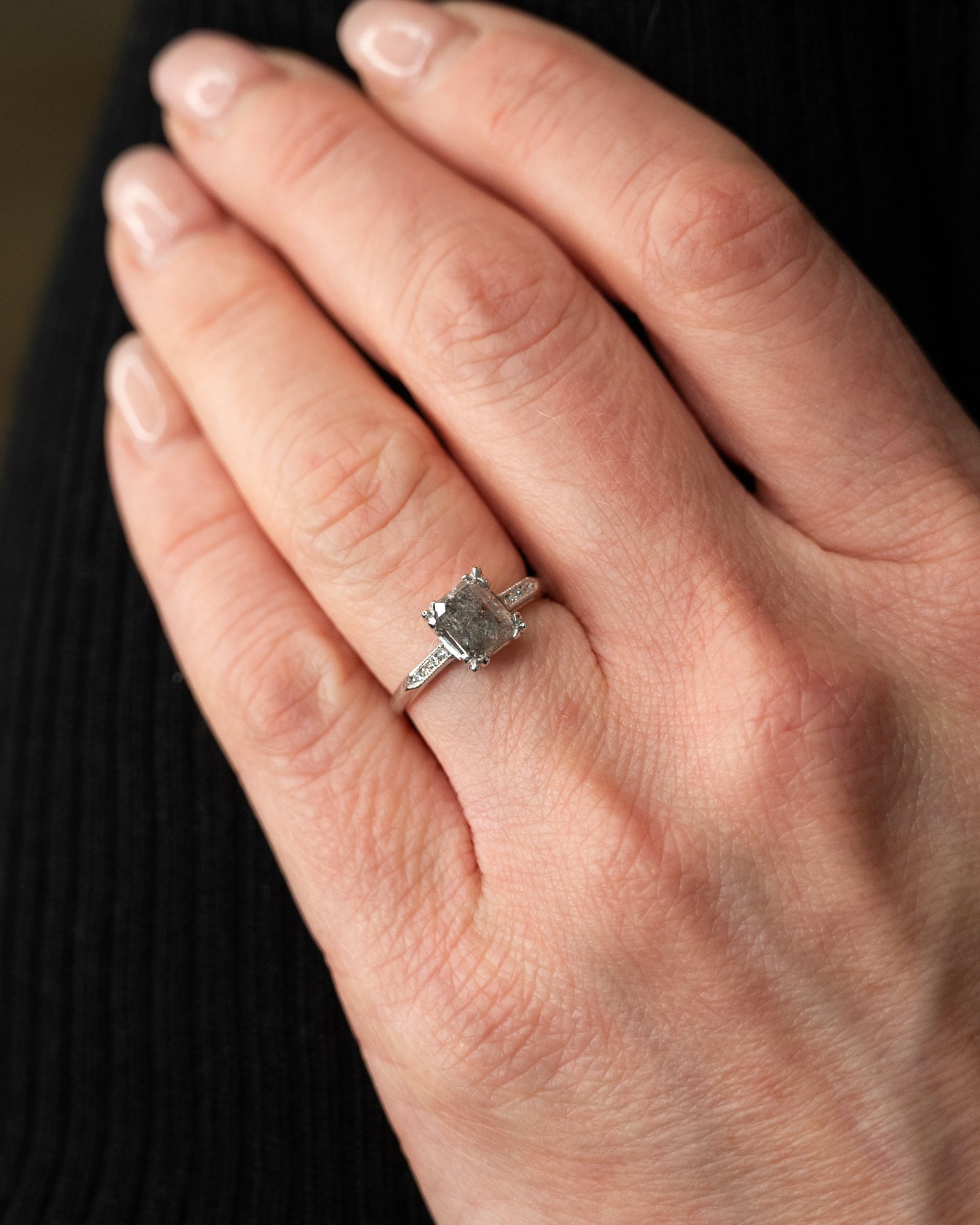 1.33 Emerald Rose Cut Diamond Engagement Ring Platinum