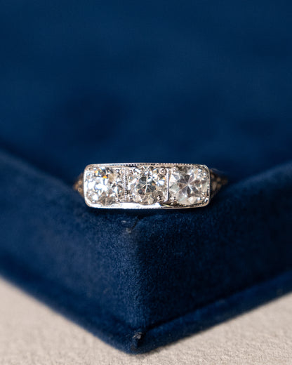 1.40 Antique Deco Three Stone Diamond Engagement Ring 18k
