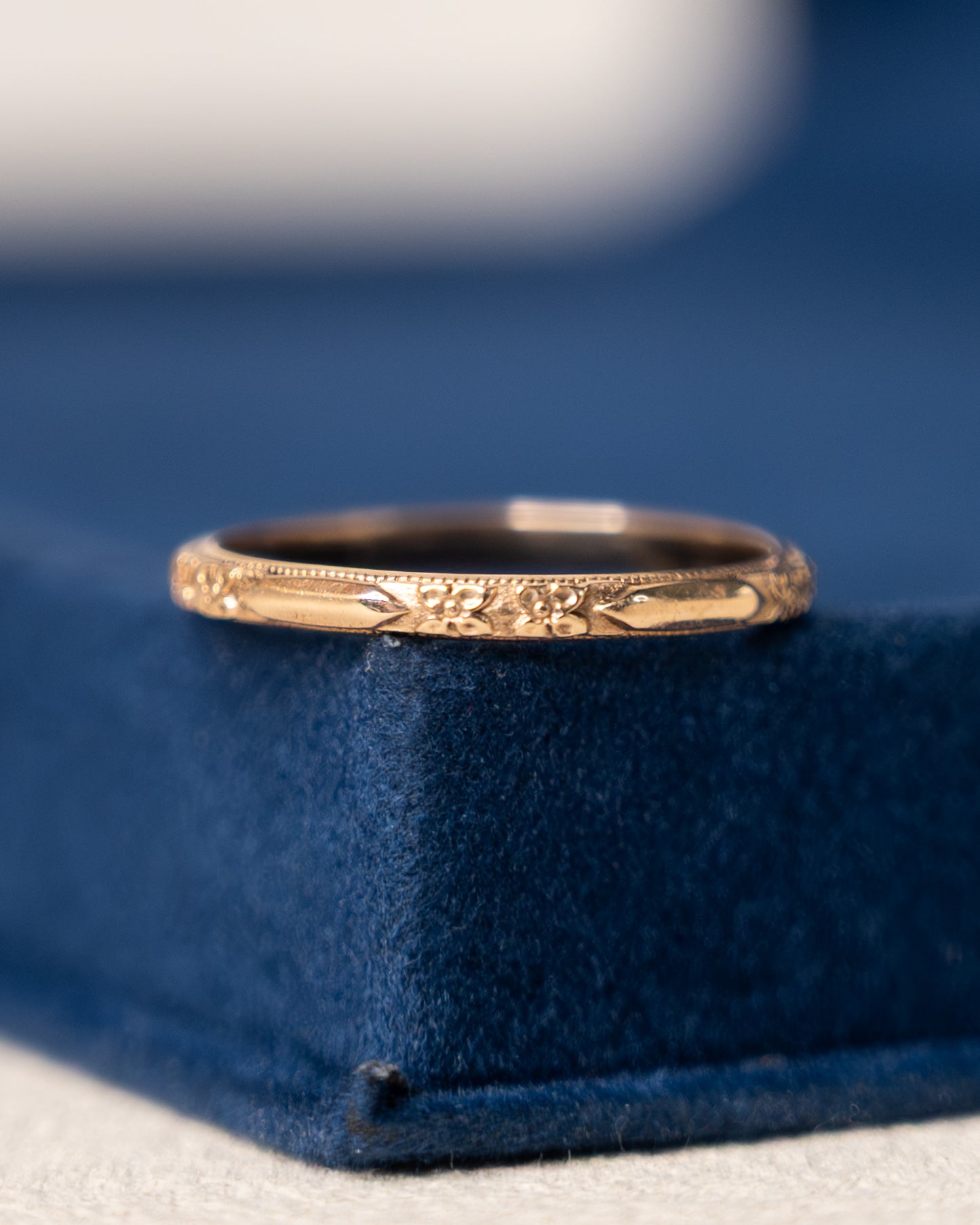 Antique Art Deco 2mm Orange Blossom Band 10k