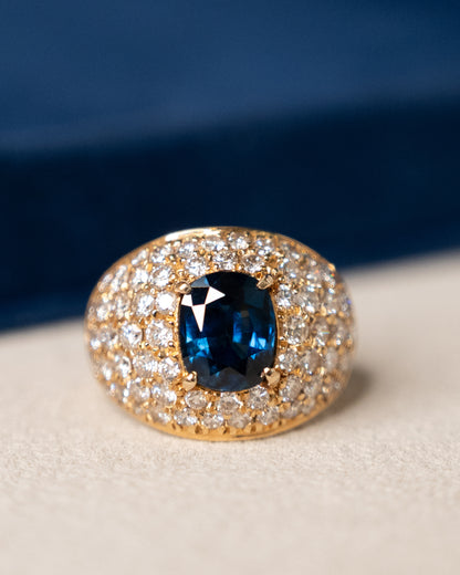 2.45 Blue Sapphire & Diamond Cocktail Ring 18k