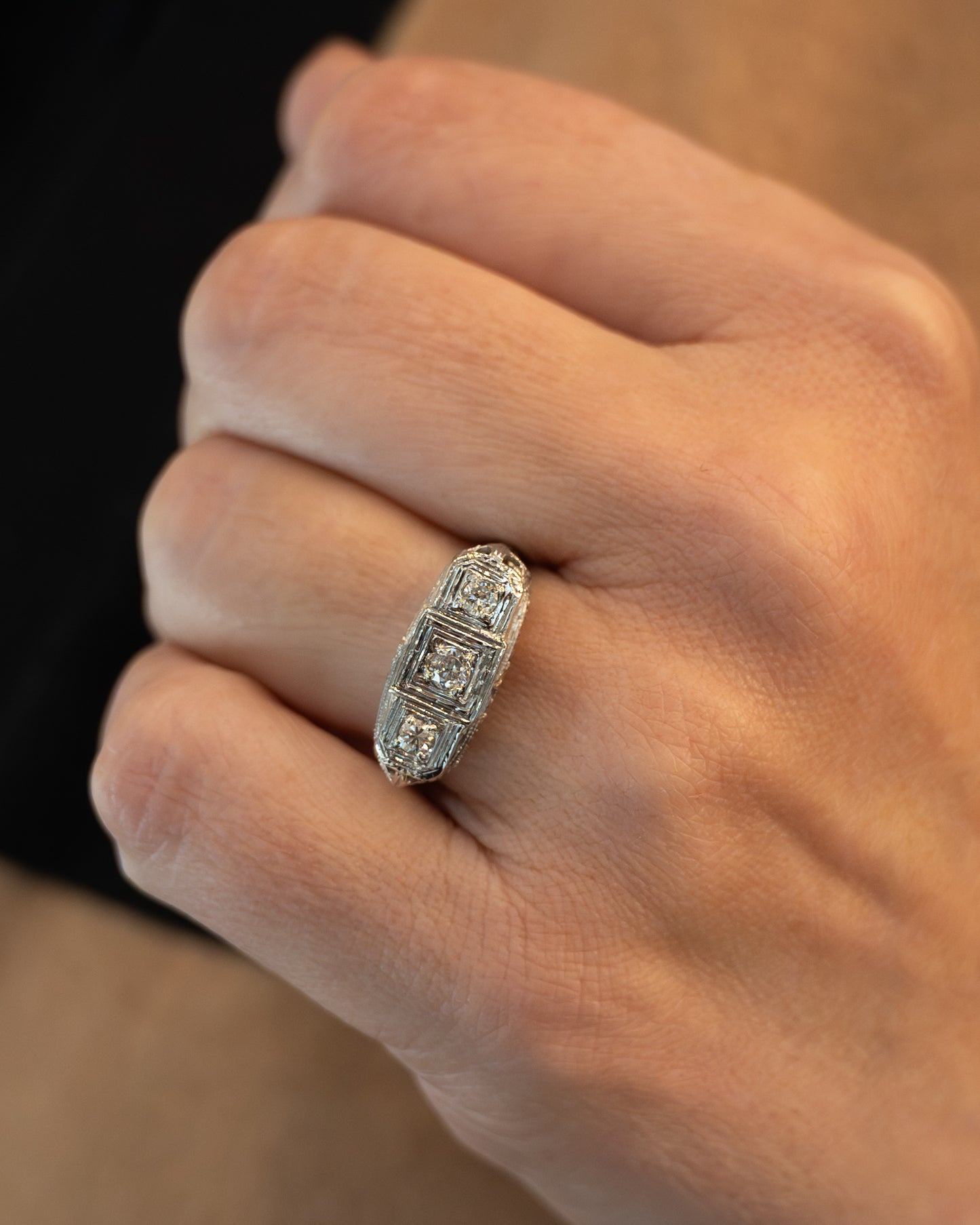 .14 Antique Deco Diamond Filigree Engagement Ring 18k
