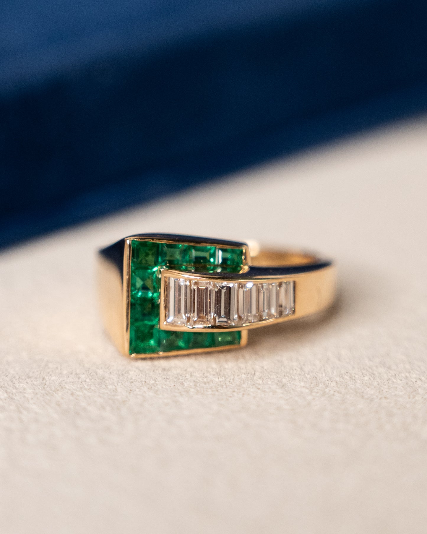 .60 Vintage 1960s Emerald & Diamond Cocktail Ring 14k