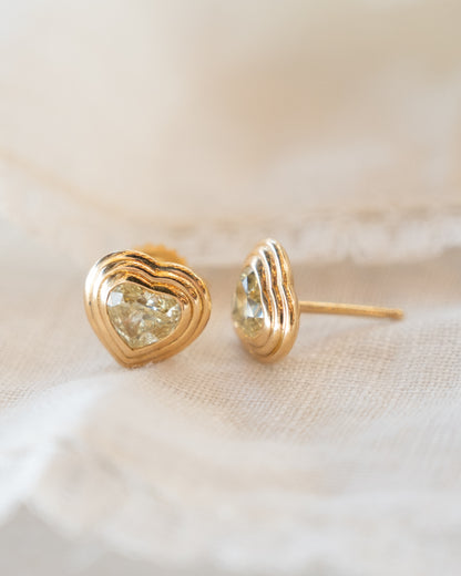 1 Carat Diamond Heart Earrings 18k Yellow Gold