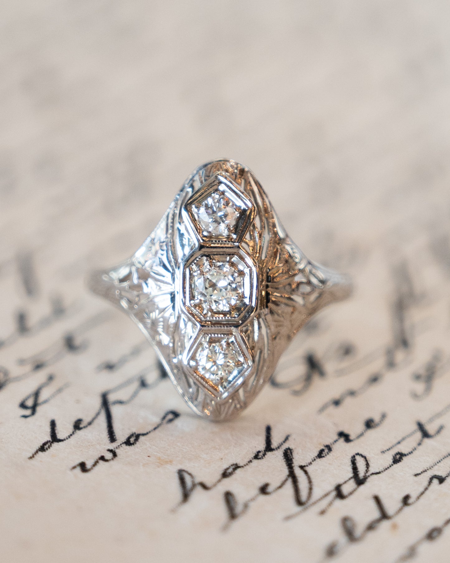 .25 Vintage Art Deco Three Stone Ring in 18k