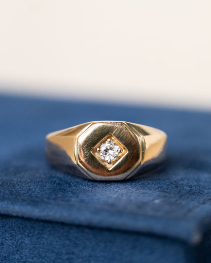 .20 Vintage Mens Diamond Signet Ring 14k Yellow Gold