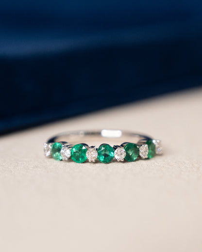 .75 Emerald & Diamond Stacking Band 14k White Gold