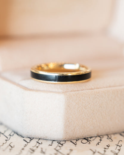 Mens Black Enamel Wedding Band in 18k Yellow Gold