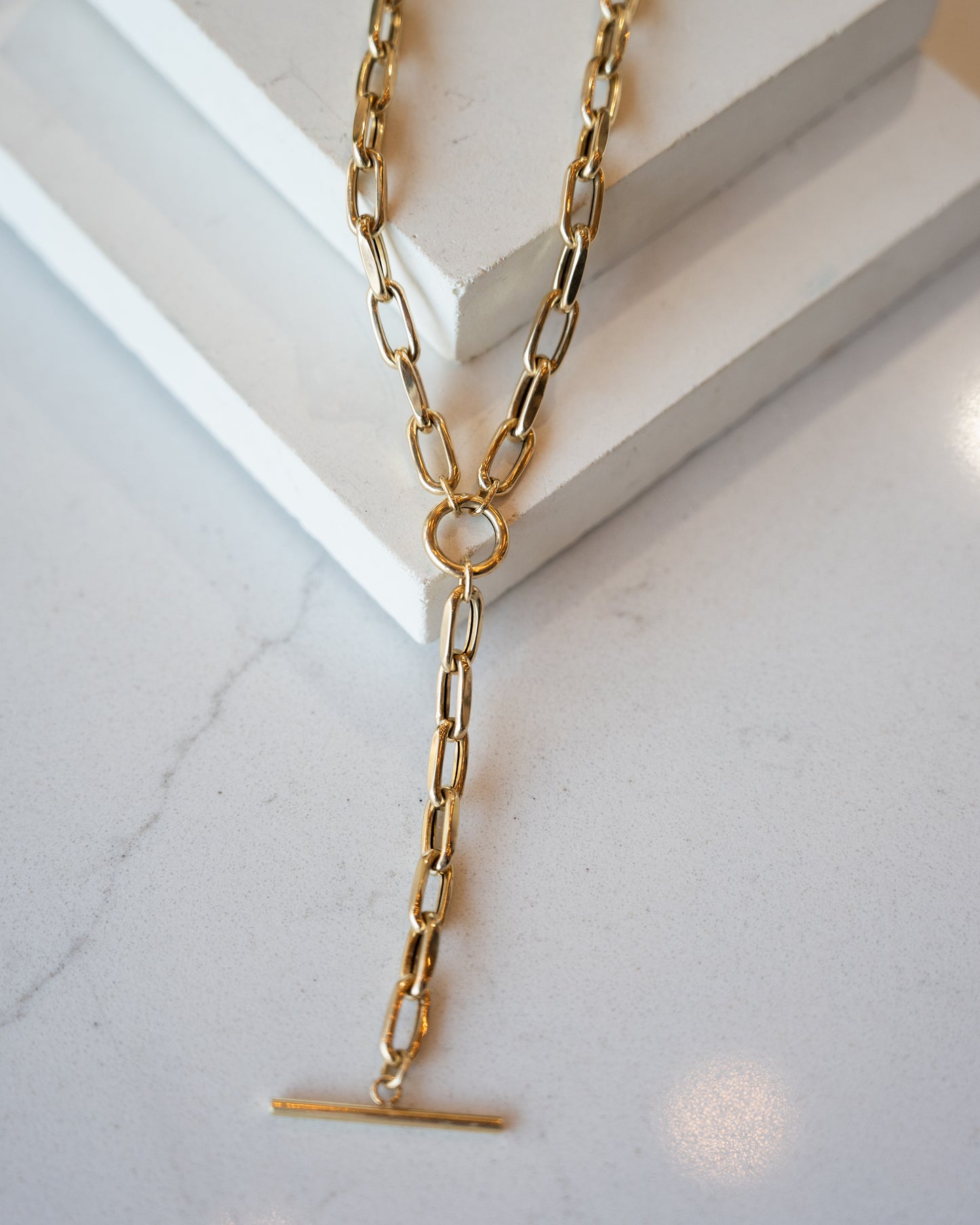 16 Inch Paperclip Lariat Necklace in 14k Yellow Gold
