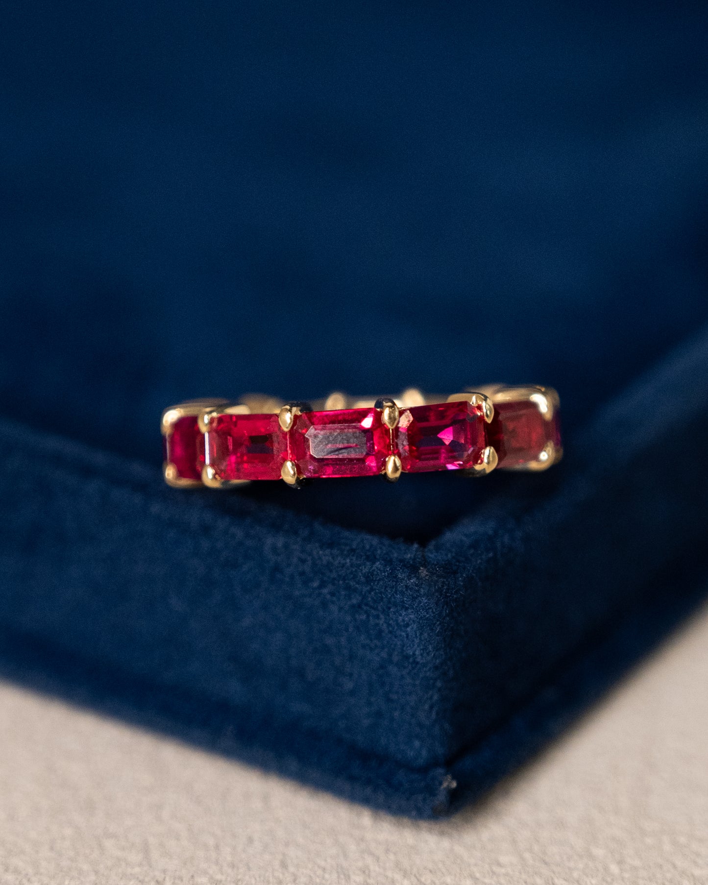 9.20 Emerald Cut Ruby Eternity Band 18k Yellow Gold