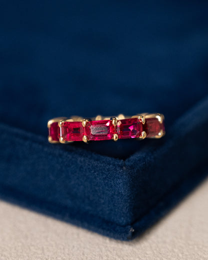 9.20 Emerald Cut Ruby Eternity Band 18k Yellow Gold