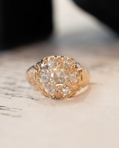 .53 Antique Victorian Cluster Diamond Engagement Ring 14k