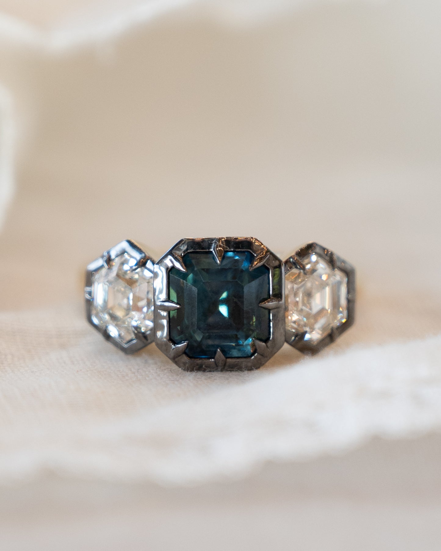 3 Carat Teal Sapphire Engagement Ring 14k Yellow Gold