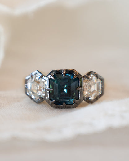 3 Carat Teal Sapphire Engagement Ring 14k Yellow Gold