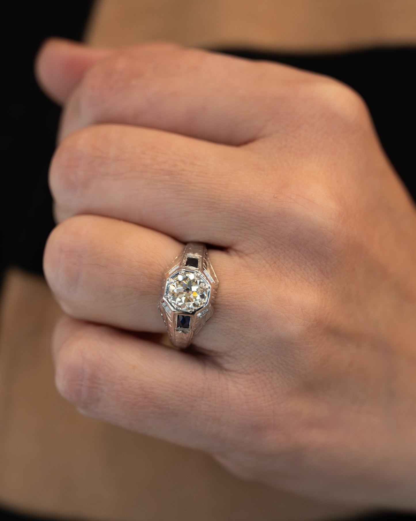 1.49 Antique Deco Mens Diamond Ring in 18k White Gold