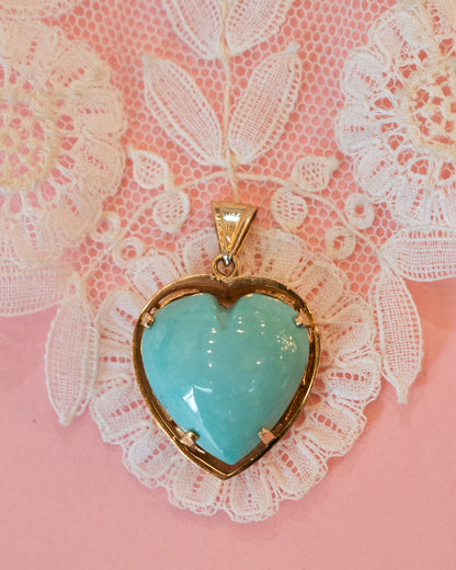 Turquoise Heart Pendant Necklace 14K Yellow Gold