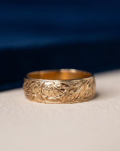 Mens 8mm Engraved Wedding Band 14k Yellow Gold