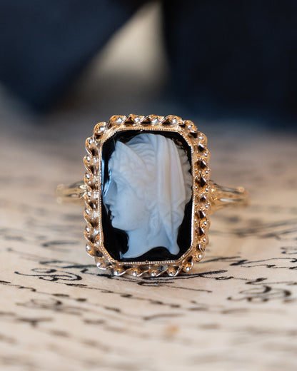 Vintage Mid-Century Sardonyx Cameo Cocktail Ring 14k