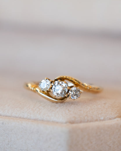 .20 Victorian Diamond Three Stone Ring 18k Yellow Gold