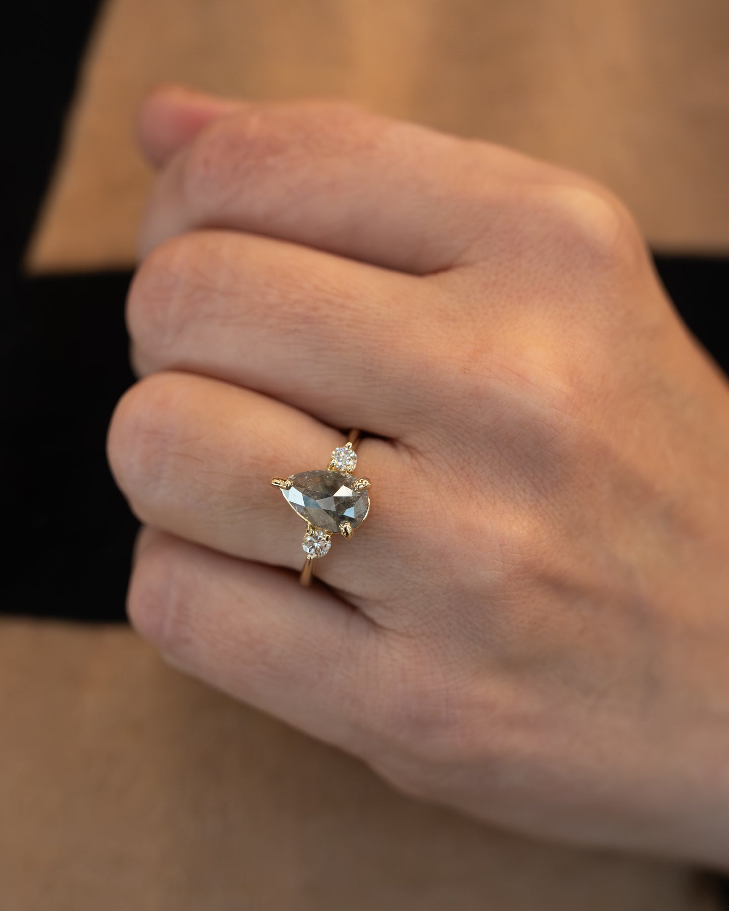 1.64 Pear Salt & Pepper Diamond Engagement Ring 14k