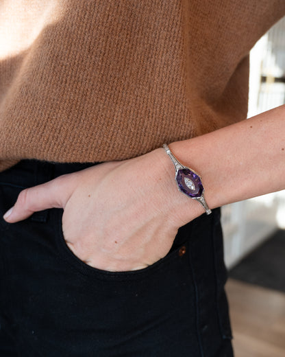 14.91 Vintage Deco Amethyst & Diamond Bracelet 14k