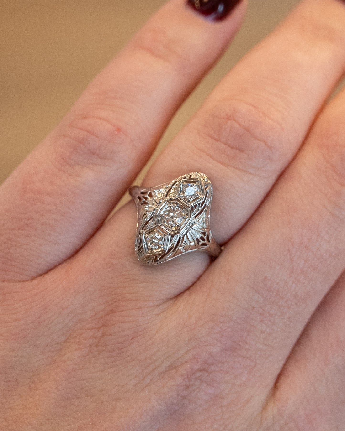 .25 Vintage Art Deco Three Stone Ring in 18k